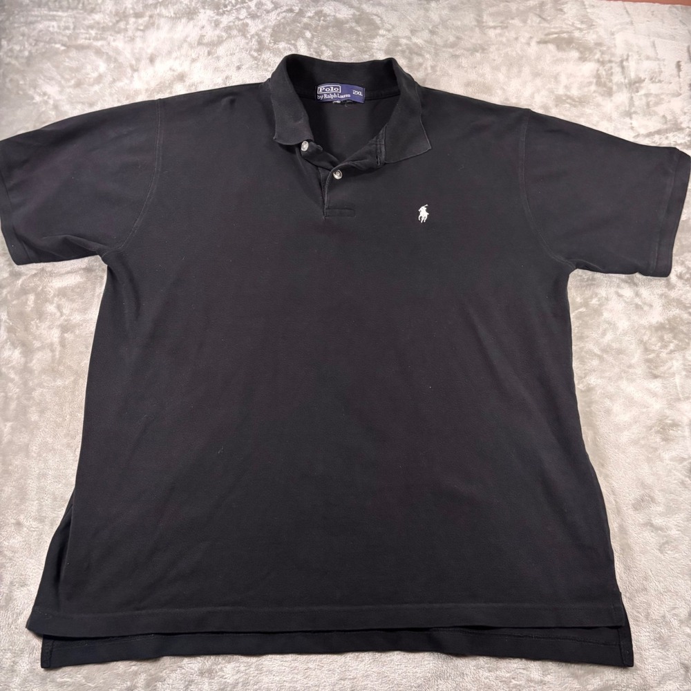 Polo Ralph Lauren Mens 2XL Black Short Sleeve Pique Polo Shirt White Pony Logo